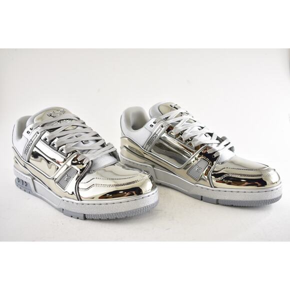Louis Vuitton Chrome Metallic Mirror Silver Low Top Trainer Sneaker UK 9 US10 11 - Picture 6 of 16